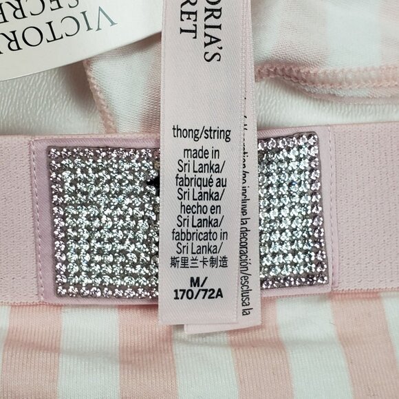 Victoria's Secret Shine Patch Thong Panty Womens Medium VS Signature Pink Stripe - Picture 2 of 14